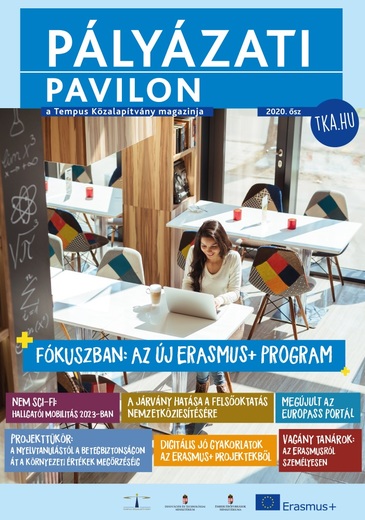 Pályázati Pavilon 2020 ősz borítója egy hallgatói képpel és a pavilonban található cikkek címeivel